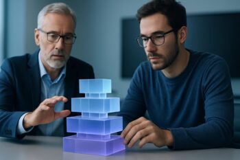 Diagrama conceptual de arquitectura escalable agentes IA con capas de orquestación, memoria y observabilidad