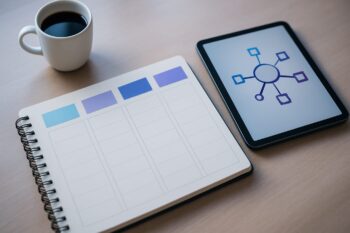 Equipo revisando un diagrama para integrar agentes IA con CRM en un entorno técnico y conectado